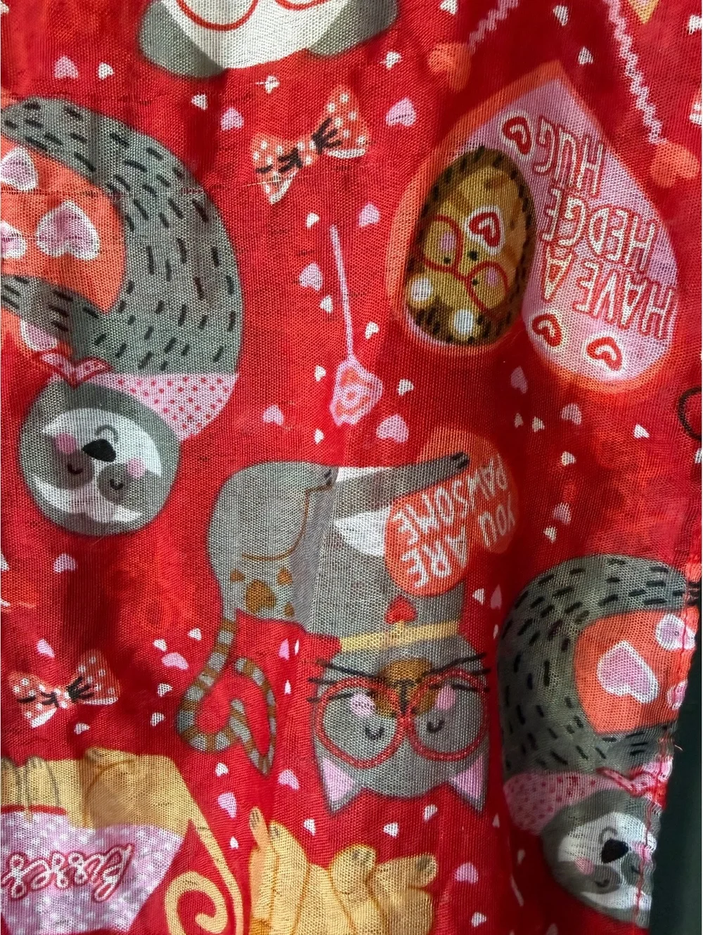 Red Animal Print Scarf with Cats and Dogs Pattern